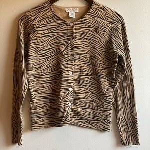 Vintage Petites by SML Silk Blend Zebra Print Cardigans Sweater Crew Neck Size S